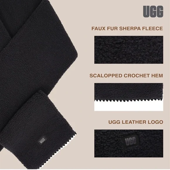 UGG Black Women’s Uggfluff Scalloped Scarf
